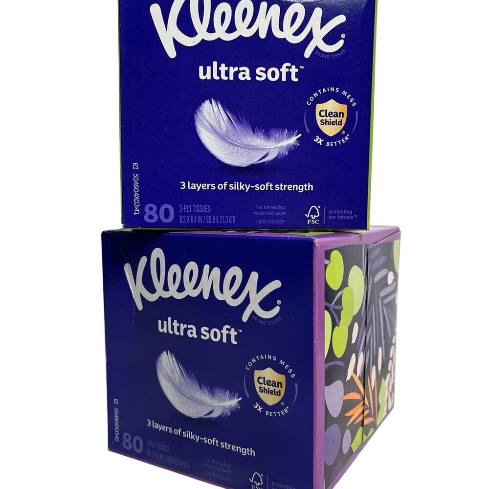 2 Boxes Kleenex Ultra Soft Facial Tissues - Cube Box